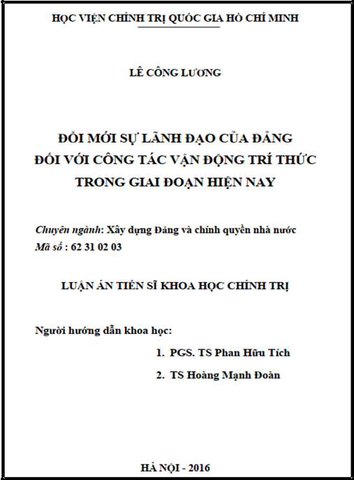 Luận án Đổi mới sự lãnh đạo của Đảng đối với công tác vận động trí thức trong giai đoạn hiện nay