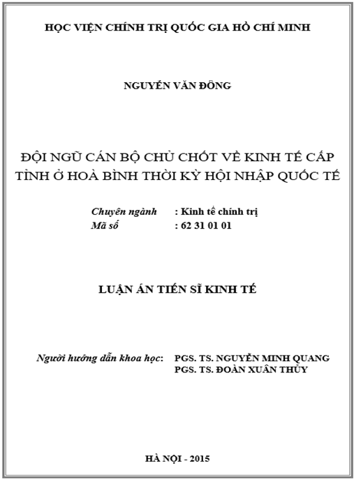 Luận án Đội ngũ cán bộ chủ chốt về kinh tế cấp tỉnh ở Hoà Bình thời kỳ hội nhập quốc tế