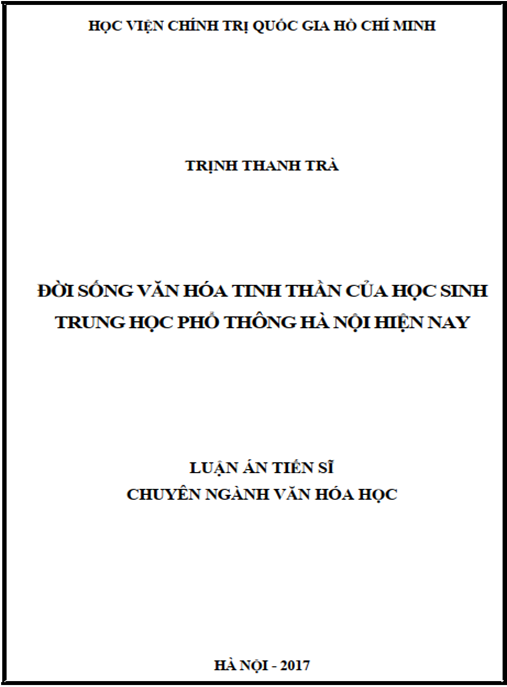Luận án Đời sống văn hóa tinh thần của học sinh trung học phổ thông Hà Nội hiện nay