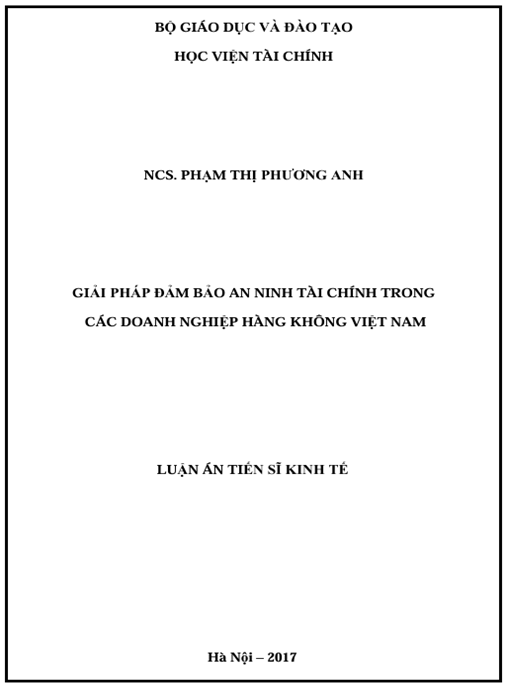 Luận án Giải pháp đảm bảo an ninh tài chính trong các doanh nghiệp hàng không Việt Nam