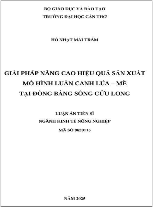 Luận án Giải pháp nâng cao hiệu quả sản xuất mô hình luân canh lúa – mè tại đồng bằng sông Cửu Long