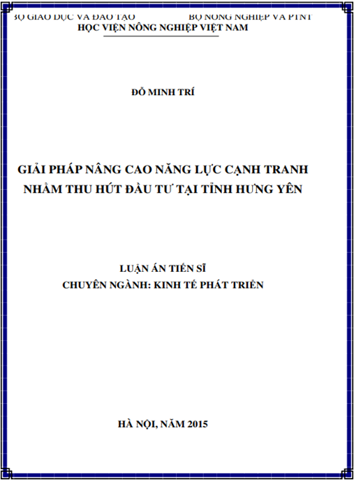 Luận án Giải pháp nâng cao năng lực cạnh tranh nhằm thu hút đầu tư tại tỉnh Hưng Yên