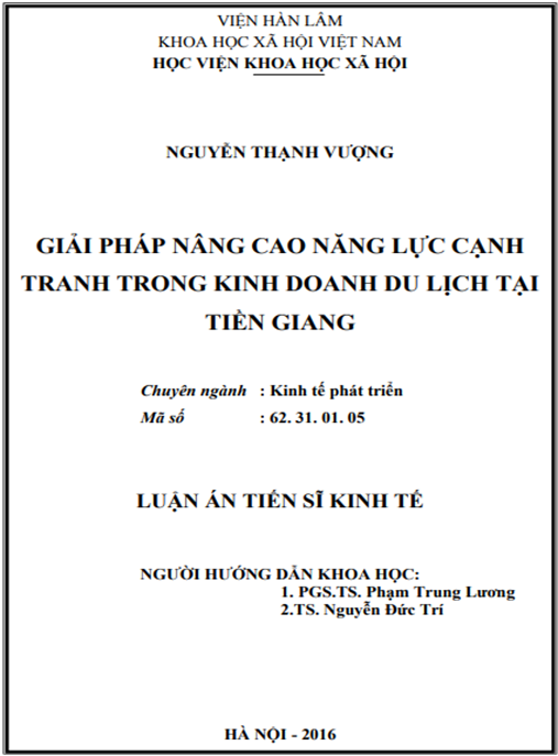 Luận án Giải pháp nâng cao năng lực cạnh tranh trong kinh doanh du lịch tại Tiền Giang