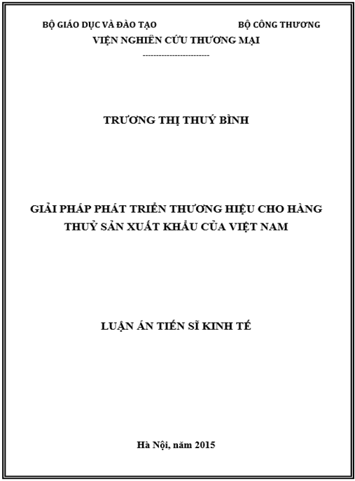 Luận án Giải pháp phát triển thương hiệu cho hàng thuỷ sản xuất khẩu của Việt Nam