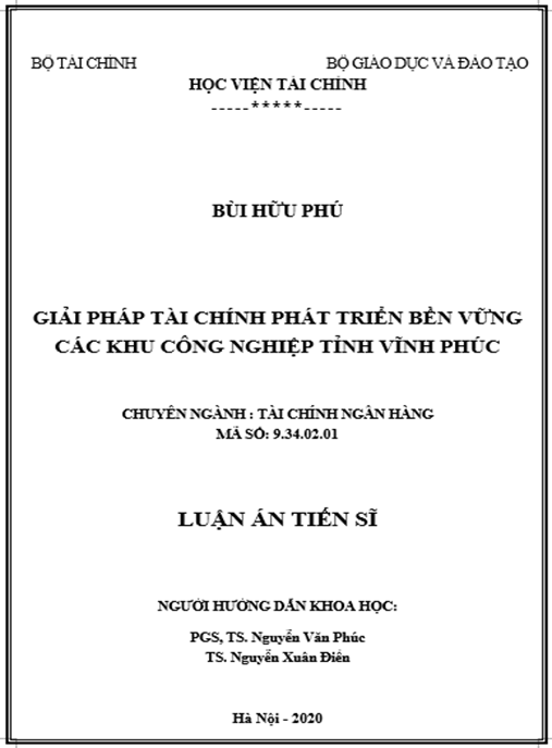 Luận án Giải pháp tài chính phát triển bền vững các khu công nghiệp tỉnh Vĩnh Phúc
