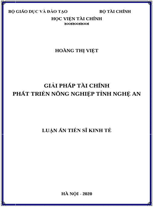 Luận án Giải pháp tài chính phát triển nông nghiệp tỉnh Nghệ An