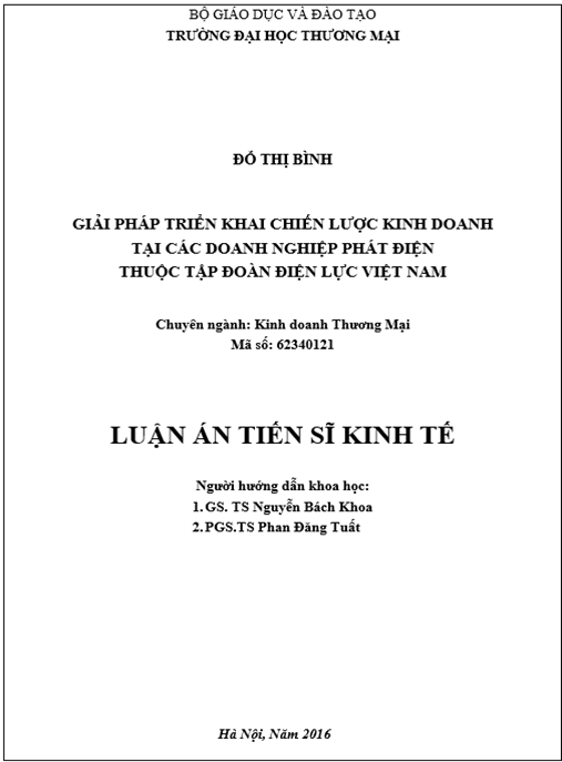 Luận án Giải pháp triển khai chiến lược kinh doanh tại các doanh nghiệp phát điện thuộc Tập đoàn Điện lực