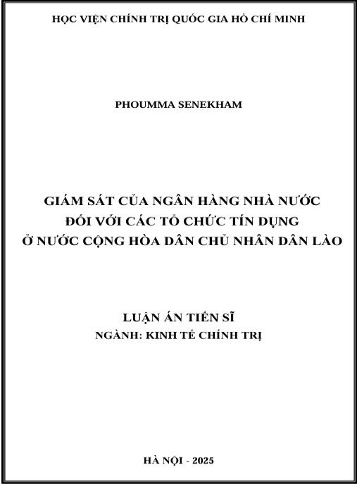 Luận án Giám sát của Ngân hàng Nhà nước đối với các tổ chức tín dụng ở nước Cộng hòa Dân chủ Nhân dân Lào