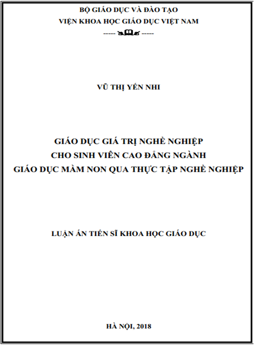 Luận án Giáo dục giá trị nghề nghiệp cho sinh viên cao đẳng ngành giáo dục mầm non qua thực tập nghề nghiệp