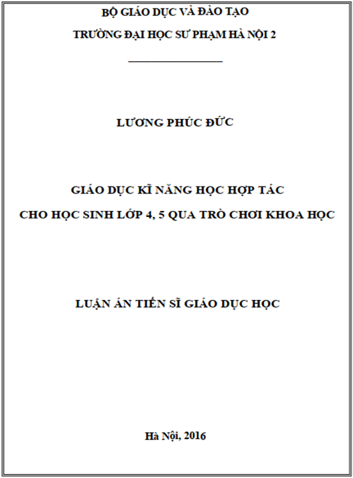 Luận án Giáo dục kĩ năng học hợp tác cho học sinh lớp 4 – 5 qua trò chơi khoa học