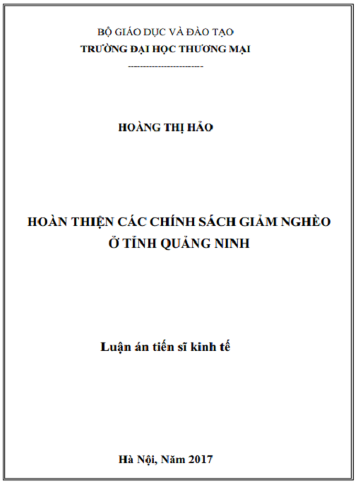 Luận án HOÀN THIỆN CÁC CHÍNH SÁCH GIẢM NGHÈO Ở TỈNH QUẢNG NINH