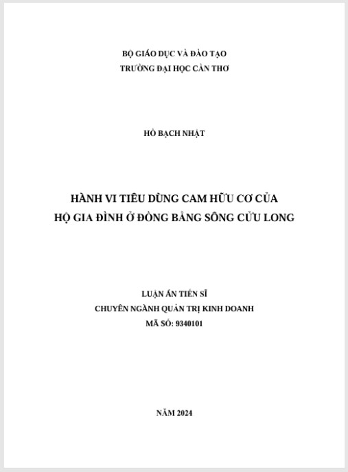 Luận án Hành vi tiêu dùng cam hữu cơ của hộ gia đình ở Đồng bằng sông Cửu Long