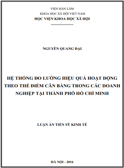 Luận án Hệ thống đo lường hiệu quả hoạt động theo thẻ điểm cân bằng trong các doanh nghiệp tại Thành phố Hồ Chí Minh