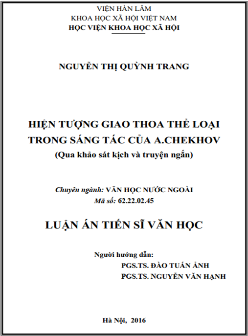 Luận án Hiện tượng giao thoa thể loại trong sáng tác của A.Chekhov ( Qua khảo sát kịch và truyện ngắn)