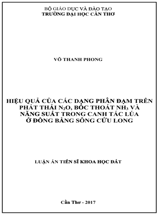 Luận án Hiệu quả của các dạng phân đạm trên phát thải N2O, bốc thoát NH3 và năng suất trong canh tác lúa ở Đồng bằng sông Cửu Long.
