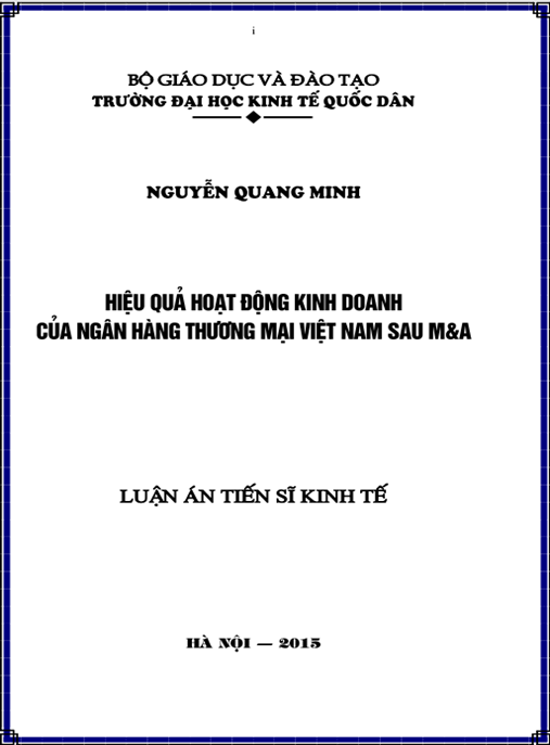 Luận án Hiệu quả hoạt động kinh doanh của Ngân hàng thương mại Việt Nam sau M&A