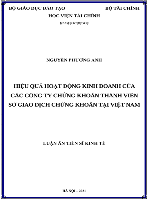 Luận án Hiệu quả hoạt động kinh doanh của các Công ty chứng khoán thành viên Sở giao dịch chứng khoán tại Việt Nam