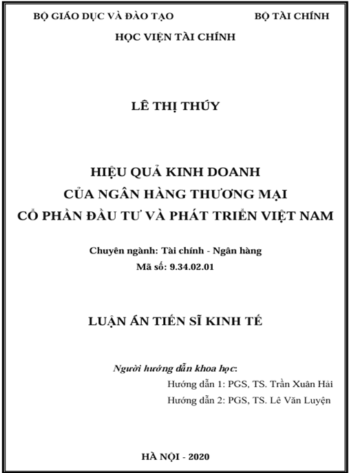 Luận án Hiệu quả kinh doanh của ngân hàng thương mại cổ phần Đầu tư và Phát triển Việt Nam
