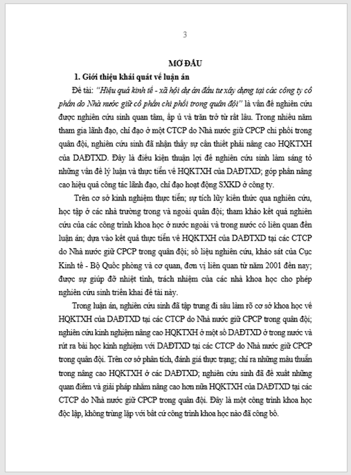 Luận án Hiệu quả kinh tế – xã hội dự án đầu tư xây dựng tại các công ty cổ phần do Nhà nước giữ cổ phần chi phối trong quân đội
