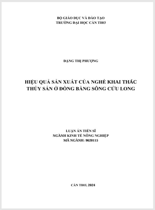 Luận án Hiệu quả sản xuất của nghề khai thác thủy sản ở Đồng bằng sông Cửu Long
