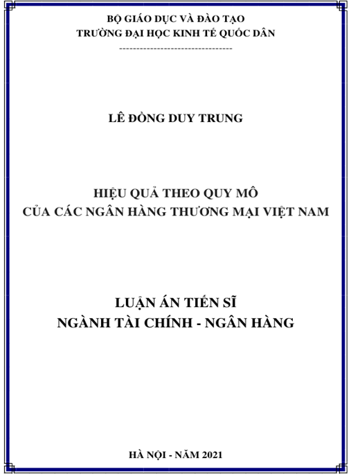 Luận án Hiệu quả theo quy mô của các ngân hàng thương mại Việt Nam.