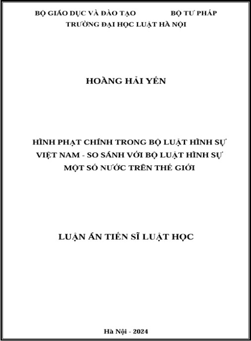 Luận án Hình phạt chính trong Bộ luật hình sự Việt Nam so sánh với Bộ luật hình sự mọt số nước trên thế giới