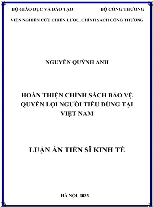 Luận án Hoàn thiện chính sách bảo vệ quyền lợi người tiêu dùng tại Việt Nam