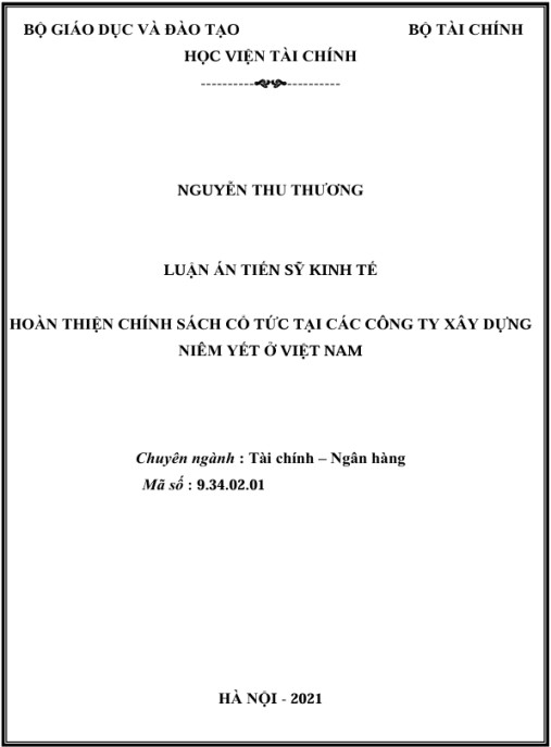 Luận án Hoàn thiện chính sách cổ tức tại các công ty xây dựng niêm yết ở Việt Nam