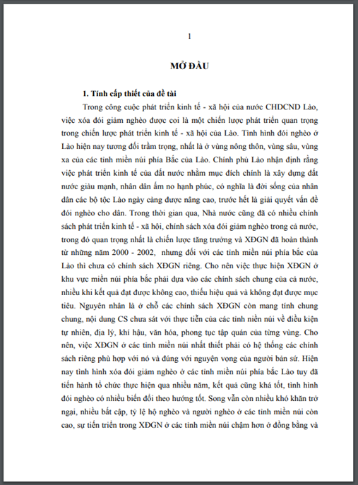 Luận án Hoàn thiện chính sách xoá đói giảm nghèo ở miền núi phía Bắc nước Cộng Hòa Dân chủ Nhân dân Lào qua thực tiễn tại tỉnh Xiêng Khoảng
