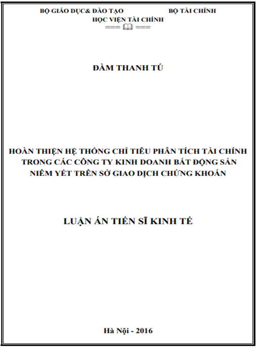 Luận án Hoàn thiện hệ thống chỉ tiêu phân tích tài chính trong các công ty kinh doanh bất động sản niêm yết trên sở giao dịch chứng khoán