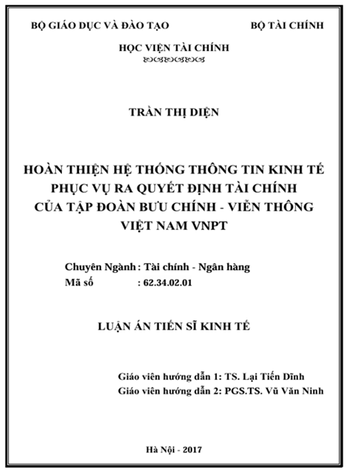 Luận án Hoàn thiện hệ thống thông tin kinh tế phục vụ cho việc ra quyết định tài chính của Tập đoàn Bưu chính – Viễn thông VNPT