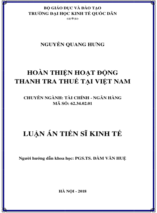 Luận án Hoàn thiện hoạt động thanh tra thuế tại Việt Nam
