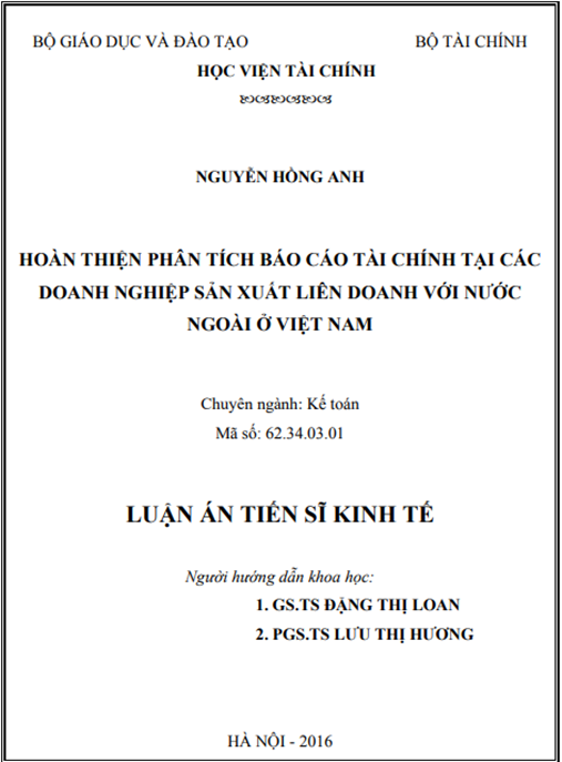 Luận án Hoàn thiện phân tích báo cáo tài chính tại các doanh nghiệp sản xuất liên doanh với nước ngoài ở Việt Nam