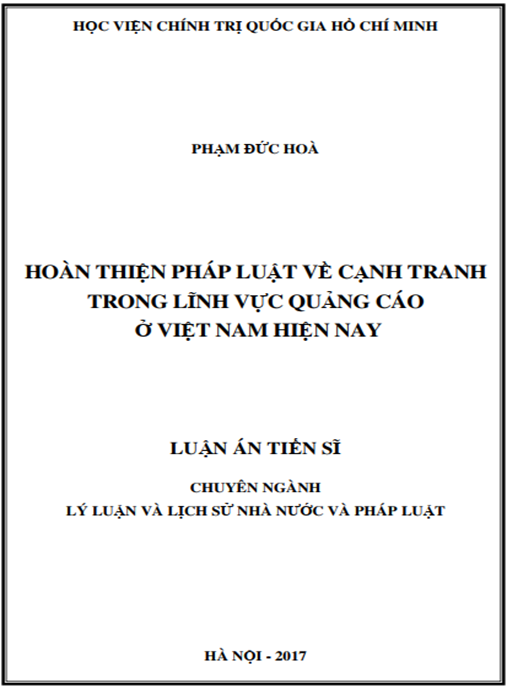 Luận án Hoàn thiện pháp luật về cạnh tranh trong lĩnh vực quảng cáo ở Việt Nam hiện nay