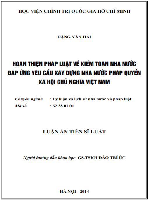 Luận án Hoàn thiện pháp luật về kiểm toán nhà nước đáp ứng yêu cầu xây dựng nhà nước pháp quyền xã hội chủ nghĩa Việt Nam