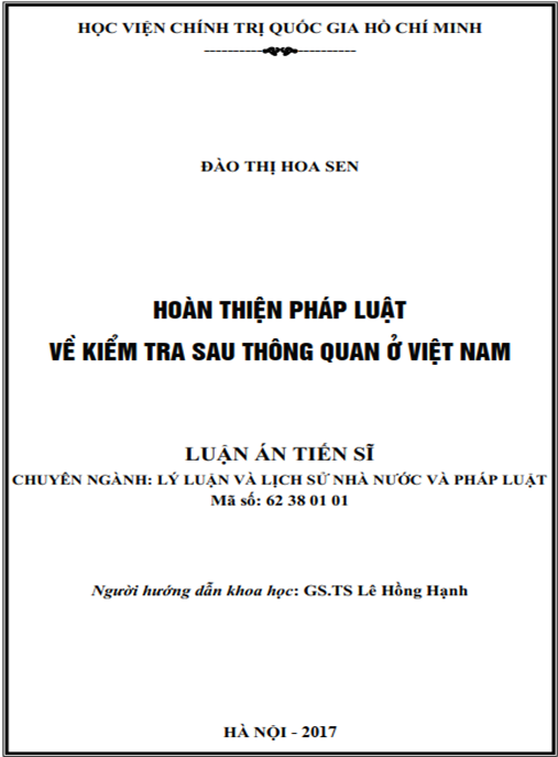 Luận án Hoàn thiện pháp luật về kiểm tra sau thông quan ở Việt Nam