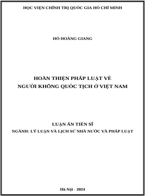Luận án Hoàn thiện pháp luật về người không quốc tịch ở Việt Nam
