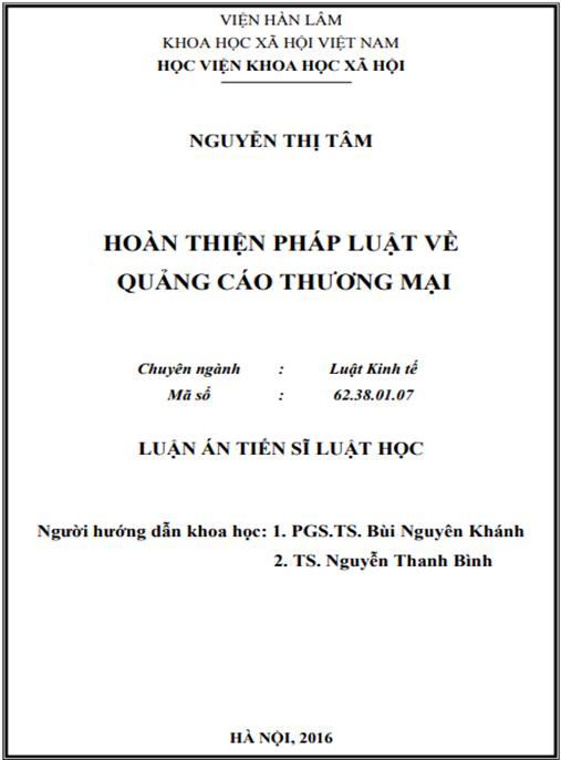 Luận án Hoàn thiện pháp luật về quảng cáo thương mại
