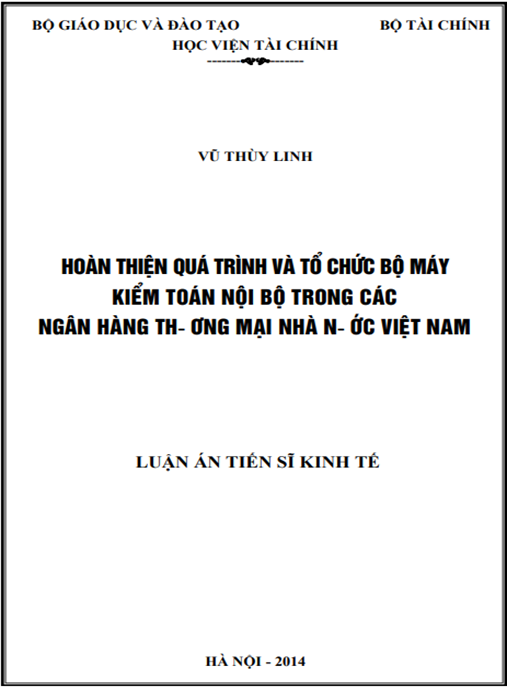 Luận án Hoàn thiện quá trình và tổ chức bộ máy kiểm toán nội bộ trong các ngân hàng thương mại Nhà nước Việt nam