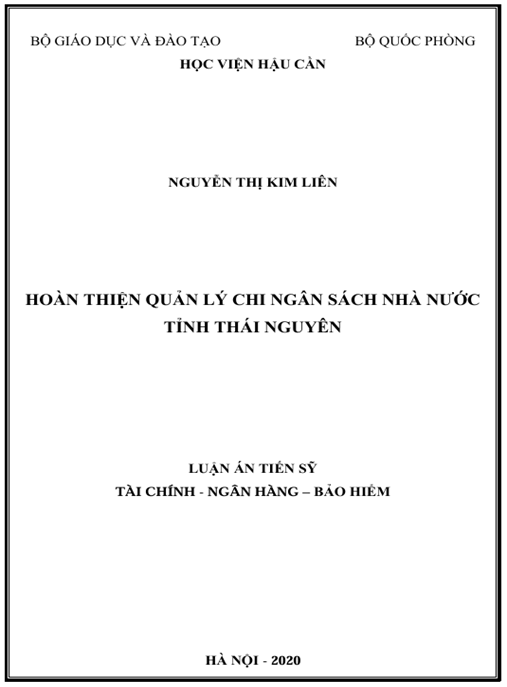 Luận án Hoàn thiện quản lý chi ngân sách nhà nước tỉnh Thái Nguyên.