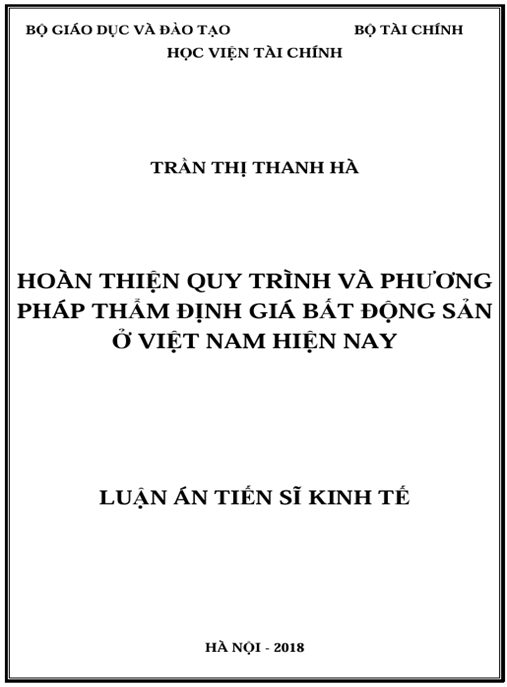 Luận án Hoàn thiện quy trình và phương pháp thẩm định giá bất động sản ở Việt Nam hiện nay