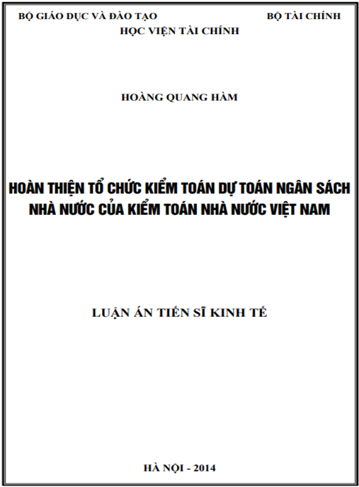 Luận án Hoàn thiện tổ chức kiểm toán dự toán ngân sách nhà nước của Kiểm toán Nhà nước Việt Nam