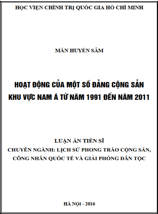 Luận án Hoạt động của một số đảng cộng sản khu vực Nam Á từ năm 1991 đến năm 2011