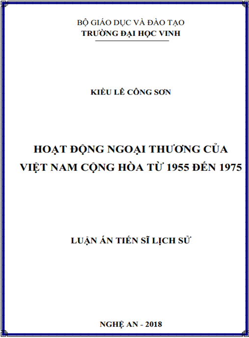Luận án Hoạt động ngoại thương của Việt Nam Cộng hòa từ 1955 đến 1975.