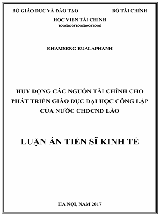 Luận án Huy động nguồn tài chính cho phát triển giáo dục đại học công lập ở nước CHDCND Lào