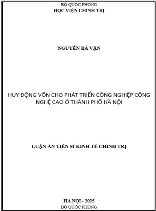 Luận án Huy động vốn cho phát triển công nghiệp công nghệ cao ở thành phố Hà Nội