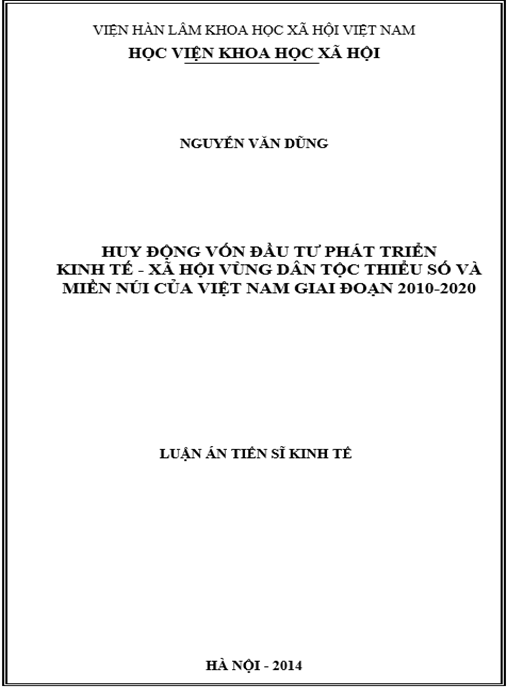 Luận án Huy động vốn đầu tư phát triển kinh tế – xã hội vùng Trung du và Miền núi phía Bắc, Tây Nguyên của Việt Nam đến năm 2020