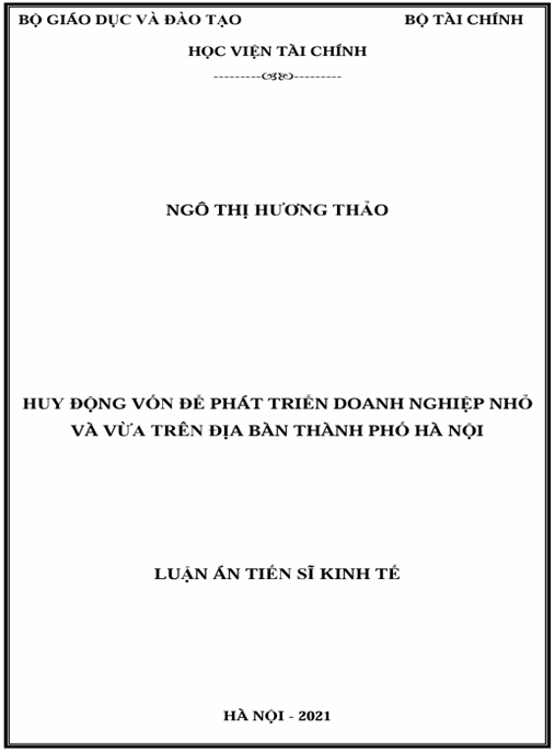 Luận án Huy động vốn để phát triển doanh nghiệp nhỏ và vừa trên địa bàn thành phố Hà Nội