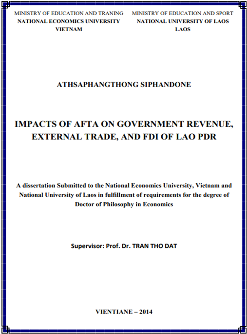 Luận án Impacts of AFTA on Government revenue, external trade, and FDI of Lao PDR