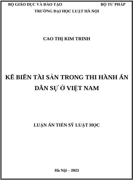 Luận án Kê biên tài sản trong thi hành án dân sự ở Việt Nam